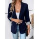2025 New European & American Women's Blazer - Fashionable Casual Slim-Fit 3/4 Rolled Sleeve Suit Jacket (Black/Dark Gray)