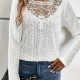 AliExpress Summer New Elegant Solid Color Lace Panel Hollow-Out Long-Sleeve Tee - Black