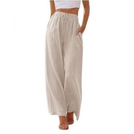 2025 European & American Sized Women's Linen Pants - Loose Casual Wide-Leg Pants with Pockets & Drawstring