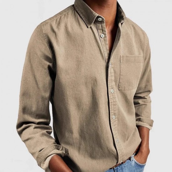 2025 European & American Independent Station Men's Denim Shirt - Long-Sleeve Casual Collared Button-Down