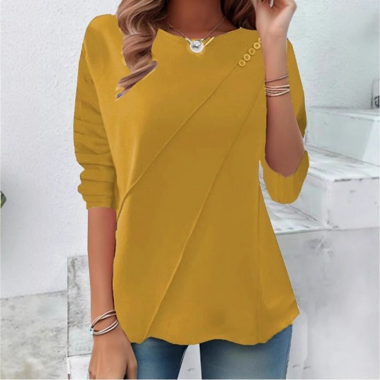 2025 New Women's Crew Neck Button-Detail Irregular Base Layer - Slim-Fit Long-Sleeve Top, Stylish & Versatile