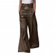 2025 New Fashion Women's Leather Pants - High-Waist Loose Pockets Waist-Tied PU Leather Flared Casual Pants