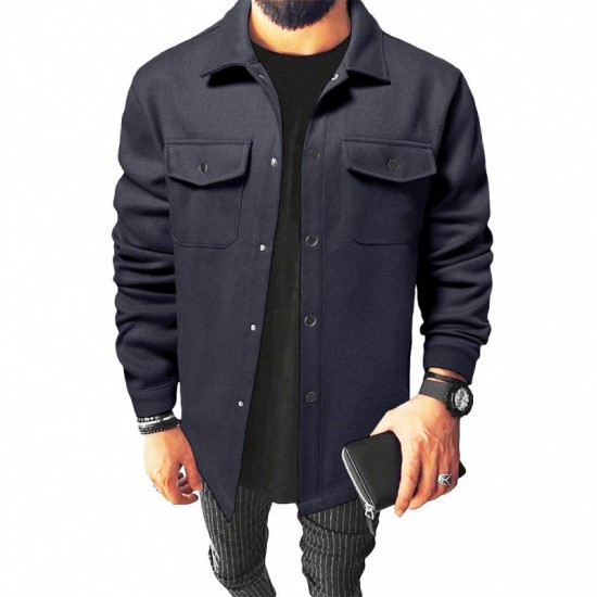 2025 Cross-Border Autumn Winter New European & American Men's Shirt - British Style Brushed Light Gray, In-Stock