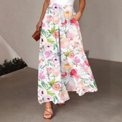 2025 Summer New European & American Women's Casual Printed Midi Skirt
