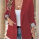 2025 New European & American Women's Blazer - Fashionable Casual Slim-Fit 3/4 Rolled Sleeve Suit Jacket (Black/Dark Gray)