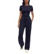 2025 European & American Fashion Casual Set - Kim Kardashian Inspired Ruched Short-Sleeve Top & Pants 2-Piece Outfit