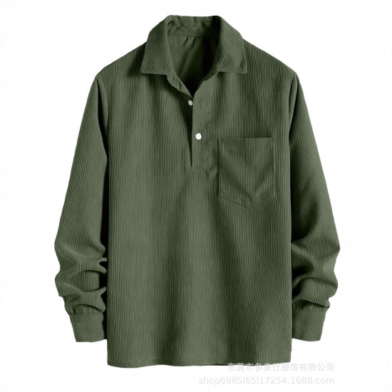 2025 European & American Men's New Solid Color Casual Long-Sleeve - Fashion Corduroy Polo Shirt