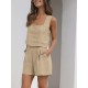 2025 New European & American Women's 2-Piece Casual Set - Linen Shorts & Sleeveless Tank Top