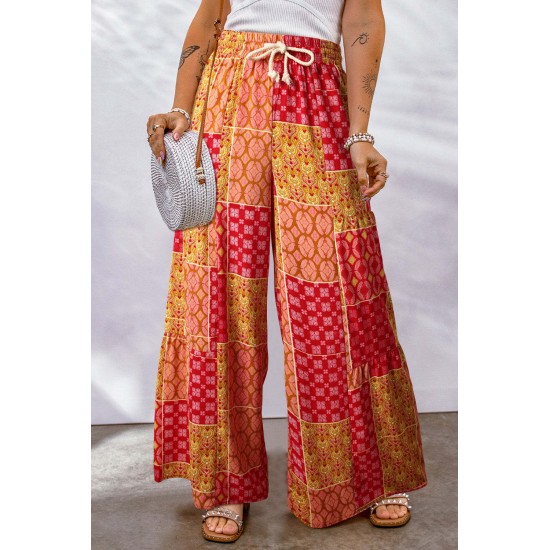 2025 New European & American Women's Floral Pants - Loose Color-Blocked Printed Casual Long Trousers