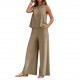 2025 European & American Solid Color Elegant 2-Piece Set - Crew Neck Tank Top & Wide-Leg Pants for Women