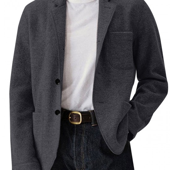 2025 Autumn Winter European & American Independent Station Men's Jacket - Solid Color Versatile Wool Blend Blazer