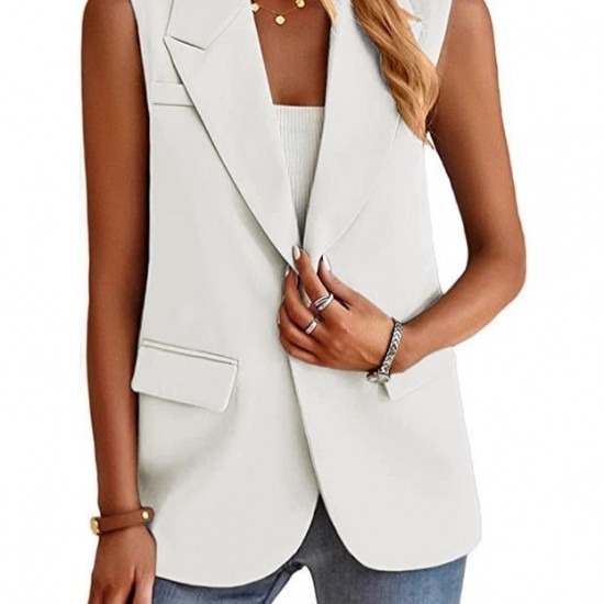 2025 European & American Spring & Summer New Women's Blazer Vest - Elegant Office Casual Sleeveless Cardigan (Black/White)