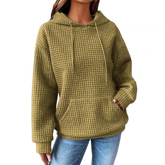 Fashion Solid Color Hooded Sweatshirt for Women - Loose Pullover Long-Sleeve Knit Top with Drawstring, New Arrival