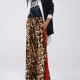 2025 European & American Casual Women's Pants - Influencer Inspired Leopard Print Paneled Wide-Leg Trousers