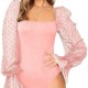 Women's Sexy Solid Color Hollow-Out Lace Long-Sleeve Bodycon Bodysuit