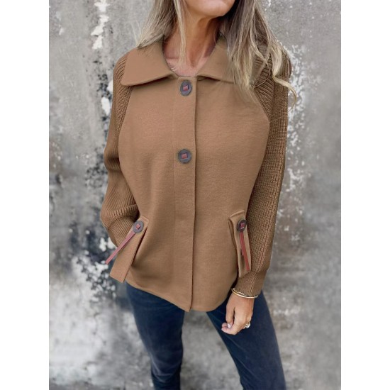 Autumn Winter New Independent Station Casual Collared Jacket - Fashion Pocket & Cuff Color-Block Coat