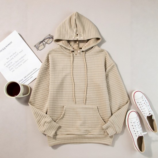 Fashion Solid Color Hooded Sweatshirt for Women - Loose Pullover Long-Sleeve Knit Top with Drawstring, New Arrival