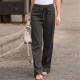2025 Women's Summer European & American Pants - Elastic-Waist Solid Color Cotton-Linen Wide-Leg Trousers, Breathable Loose Fit