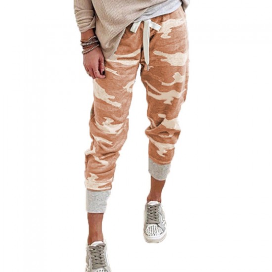 2025 New European & American Women's Camouflage Jogger Pants - Casual Drawstring Design, Elegant & Slim-Fitting