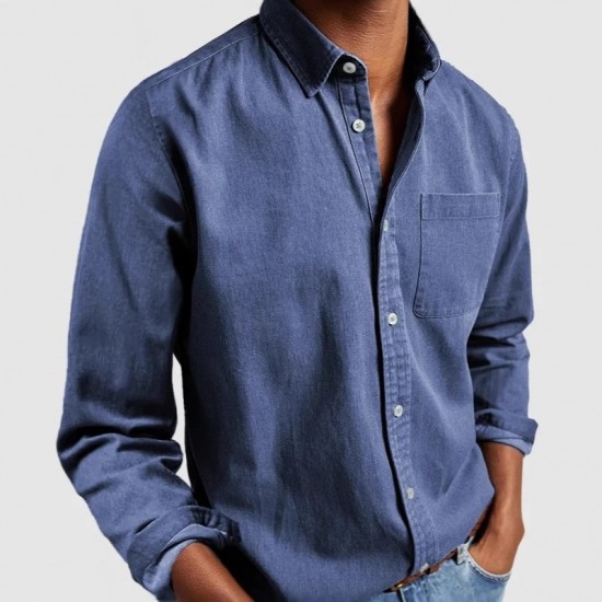 2025 European & American Independent Station Men's Denim Shirt - Long-Sleeve Casual Collared Button-Down