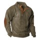 European & American Men's Independent Station Sweatshirt - Corduroy Pullover Henley Shirt, Casual Long-Sleeve Tee