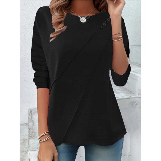 2025 New Women's Crew Neck Button-Detail Irregular Base Layer - Slim-Fit Long-Sleeve Top, Stylish & Versatile