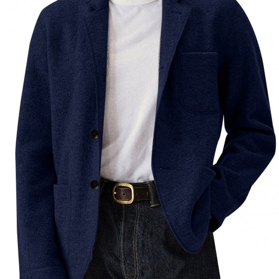 2025 Autumn Winter European & American Independent Station Men's Jacket - Solid Color Versatile Wool Blend Blazer