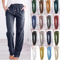 Spring & Summer European & American Women's Pants - eBay/Independent Station Solid Color Cotton-Linen Drawstring Loose Wide-Leg Trousers