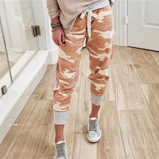 2025 New European & American Women's Camouflage Jogger Pants - Casual Drawstring Design, Elegant & Slim-Fitting