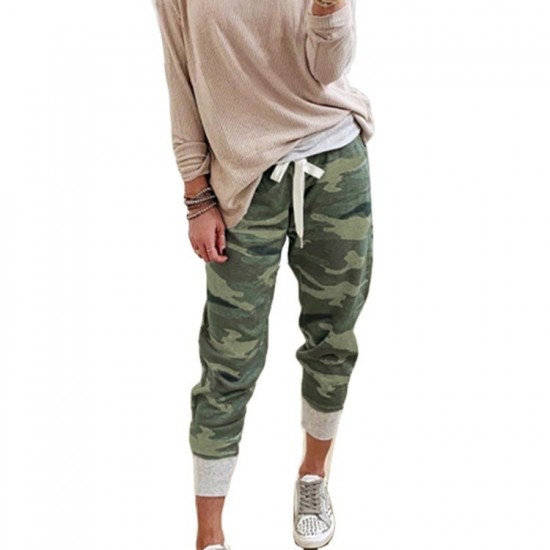 2025 New European & American Women's Camouflage Jogger Pants - Casual Drawstring Design, Elegant & Slim-Fitting