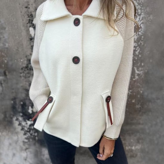 Autumn Winter New Independent Station Casual Collared Jacket - Fashion Pocket & Cuff Color-Block Coat