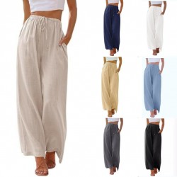 2025 European & American Sized Women's Linen Pants - Loose Casual Wide-Leg Pants with Pockets & Drawstring