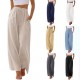 2025 European & American Sized Women's Linen Pants - Loose Casual Wide-Leg Pants with Pockets & Drawstring