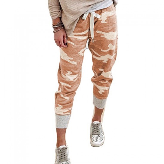 2025 New European & American Women's Camouflage Jogger Pants - Casual Drawstring Design, Elegant & Slim-Fitting