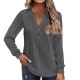 2025 European & American Autumn & Winter New Women's Long-Sleeve T-Shirt - Solid Color V-Neck Button-Down Top (Independent Station)