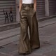 2025 New Fashion Women's Leather Pants - High-Waist Loose Pockets Waist-Tied PU Leather Flared Casual Pants