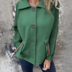 Autumn Winter New Independent Station Casual Collared Jacket - Fashion Pocket & Cuff Color-Block Coat