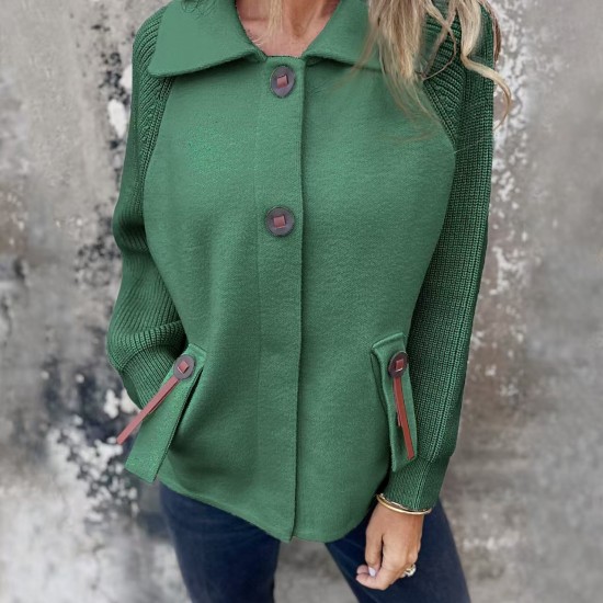 Autumn Winter New Independent Station Casual Collared Jacket - Fashion Pocket & Cuff Color-Block Coat