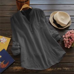 2025 Hot-Selling Plus Size Slub Cotton Long-Sleeve Shirt - Women's European & American Loose Multi-Color Top