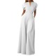 2025 New European & American Women's Jumpsuit - Elegant Fashion Solid Color Half-Placket High-Waist Wide-Leg Sleeveless
