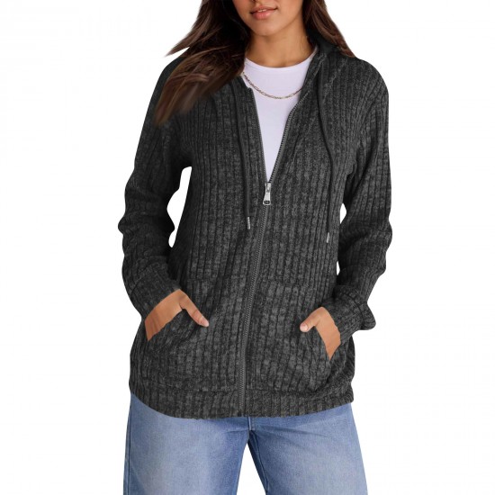 2025 European & American Autumn Winter New Long-Sleeve Loose Ribbed Brushed Sweatshirt Jacket - Zipper Design