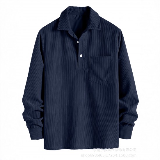 2025 European & American Men's New Solid Color Casual Long-Sleeve - Fashion Corduroy Polo Shirt