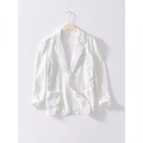 Men's Casual Blazer - Single-Layer Solid Color Cotton-Linen Fashionable Outerwear