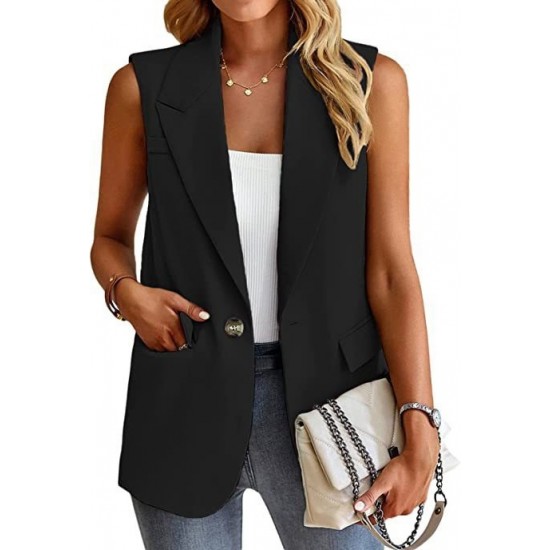 2025 European & American Spring & Summer New Women's Blazer Vest - Elegant Office Casual Sleeveless Cardigan (Black/White)