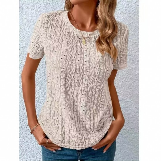 Independent Station European & American Summer New Solid Color Shirt - Short/Long-Sleeve Hollow-Out Casual Top, In-Stock