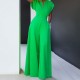 2025 New European & American Women's Jumpsuit - Elegant Fashion Solid Color Half-Placket High-Waist Wide-Leg Sleeveless