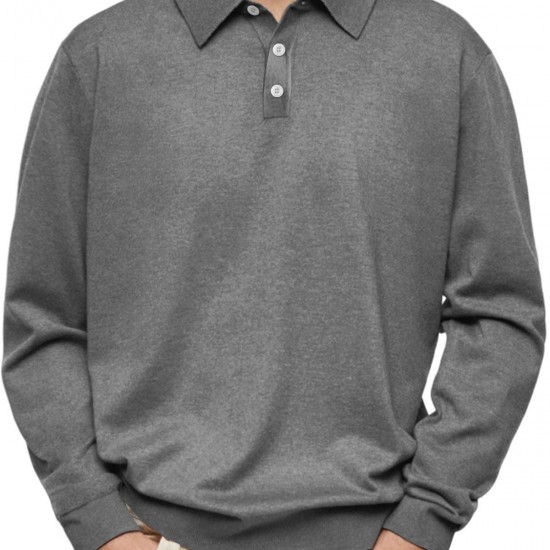 2025 Independent Station Autumn & Winter Men's Polar Fleece Polo Shirt - V-Neck Button-Down Casual Long-Sleeve Top (Gray)
