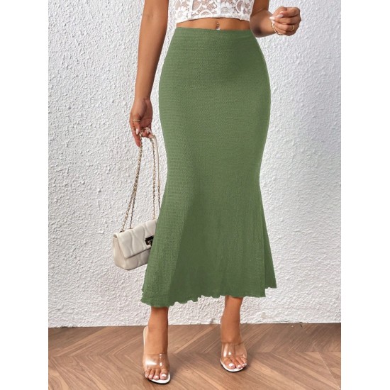 2025 European & American Women's New Skirt - Fashion Elegant Knit Textured Elastic Bodycon Mermaid Maxi Skirt