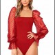 Women's Sexy Solid Color Hollow-Out Lace Long-Sleeve Bodycon Bodysuit