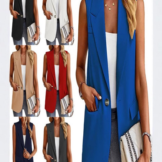 2025 European & American Spring & Summer New Women's Blazer Vest - Elegant Office Casual Sleeveless Cardigan (Black/White)